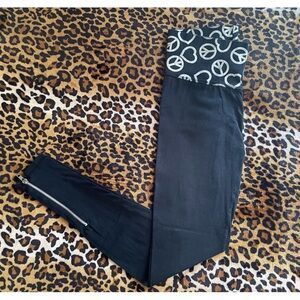 Black Zippered Fold Over Leggings